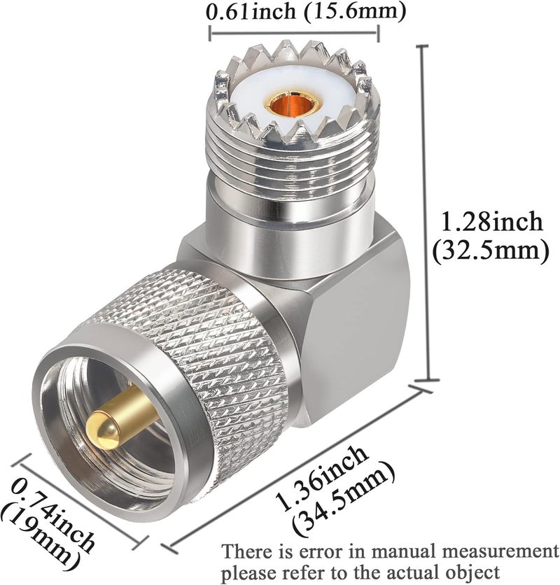 TUOLNK 2PCS UHF PL259 Right Angle 90 Degree Coax Adapter, SO239 Male PL259 to Female Right Elbow Coaxial Connector Adapter, UHF Male to SO239 Female L Shape Coax Connector for CB Radio, Antenna, etc - Image 2